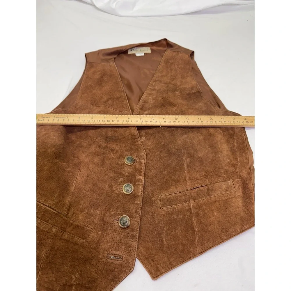 Vintage Greatland Vest Medium Brown Suede Leather Four Button Western Cowboy - Picture 8 of 8